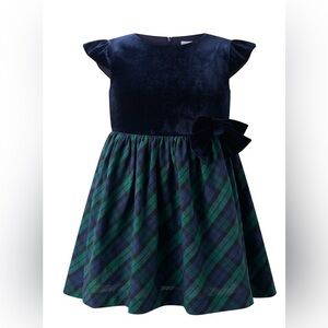 Rachel Riley Girl's Velvet Blackwatch Plaid Check Party Dress Blue/Green Size 6Y